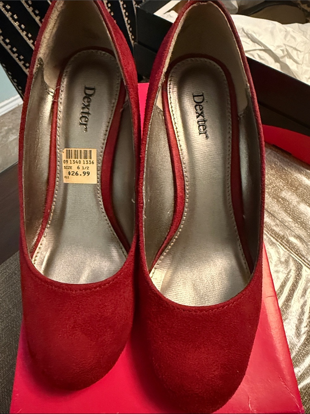 Dexter Red Suede Round Toe Heels